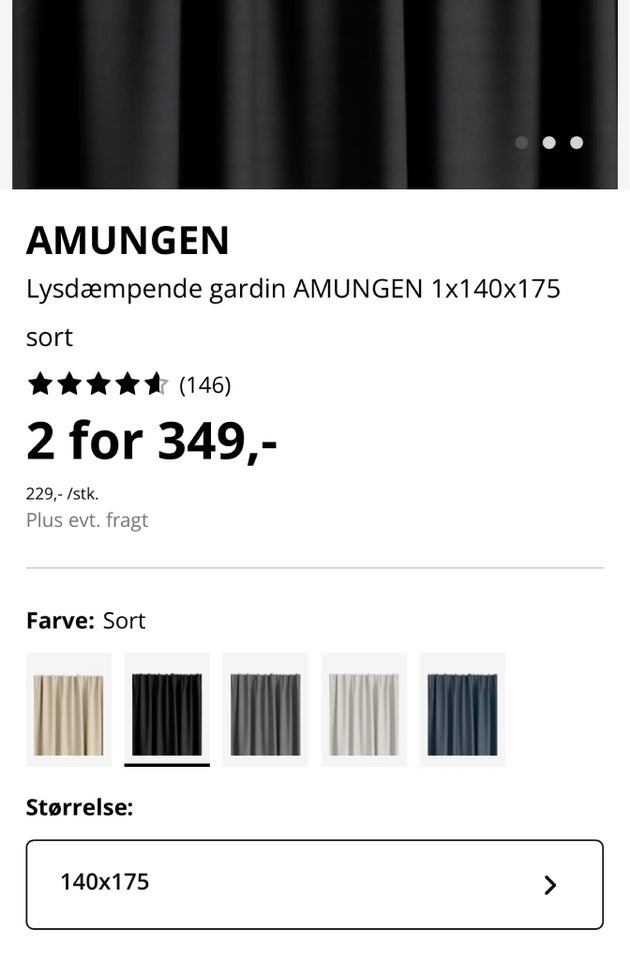 Mørklægningsgardin, b: 140 h: 175