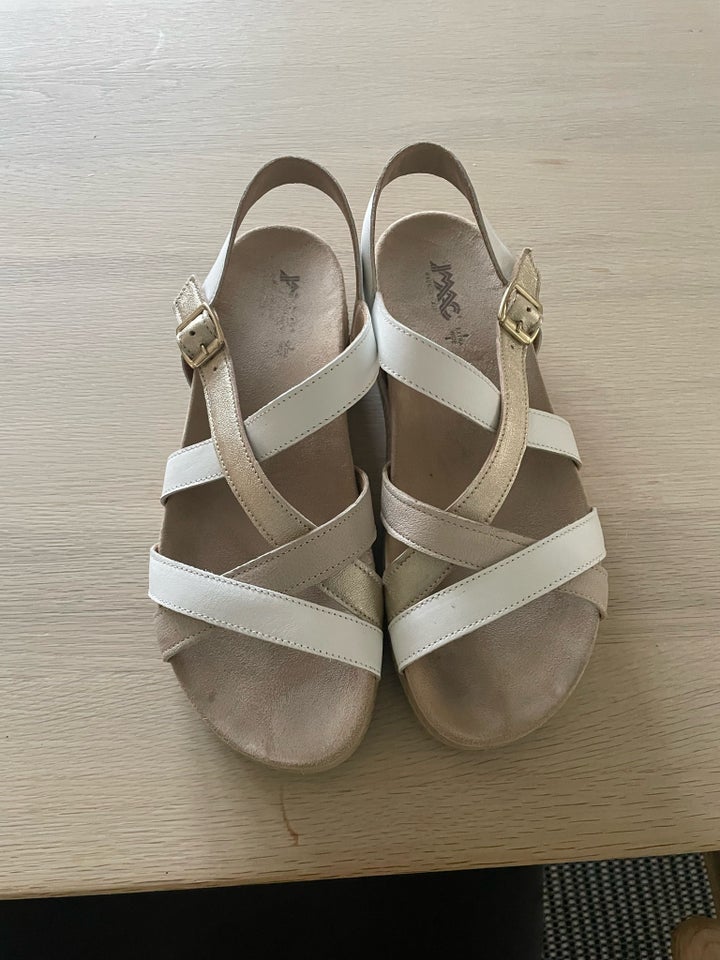 Sandaler, str. 41, Hvid beige guld