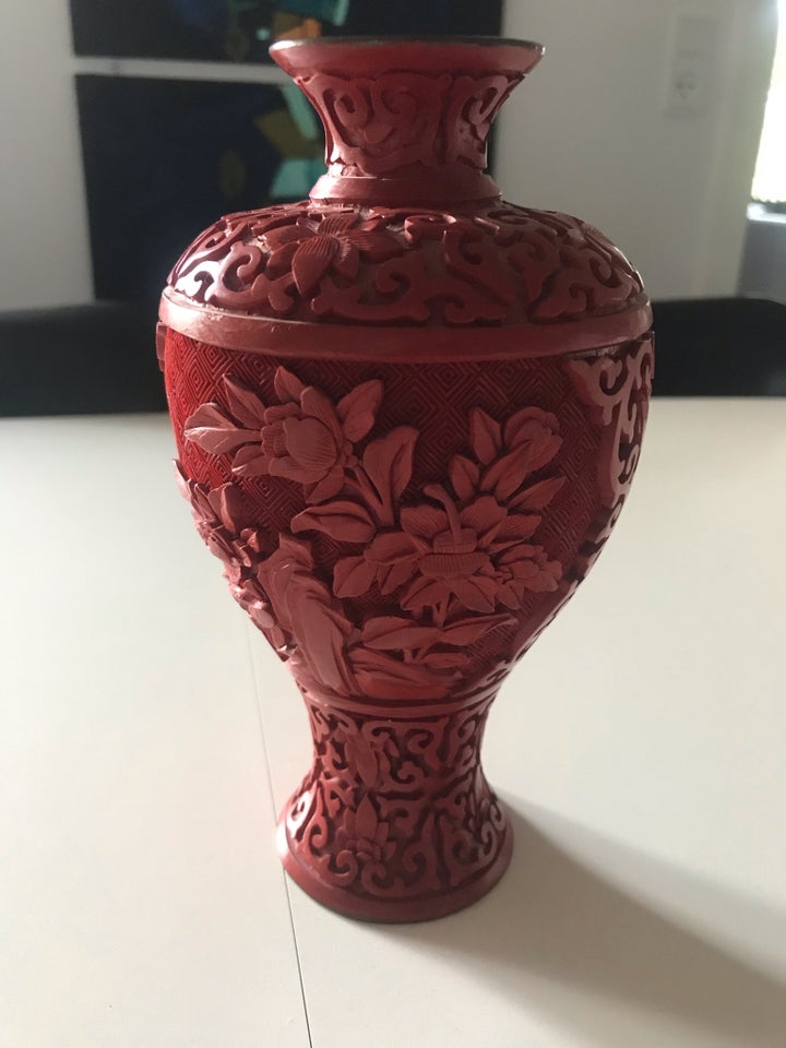 Vintage Kinesisk lak vase, Træ og