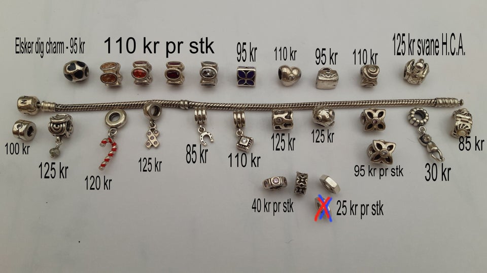 Charms, sølv, PANDORA med sten