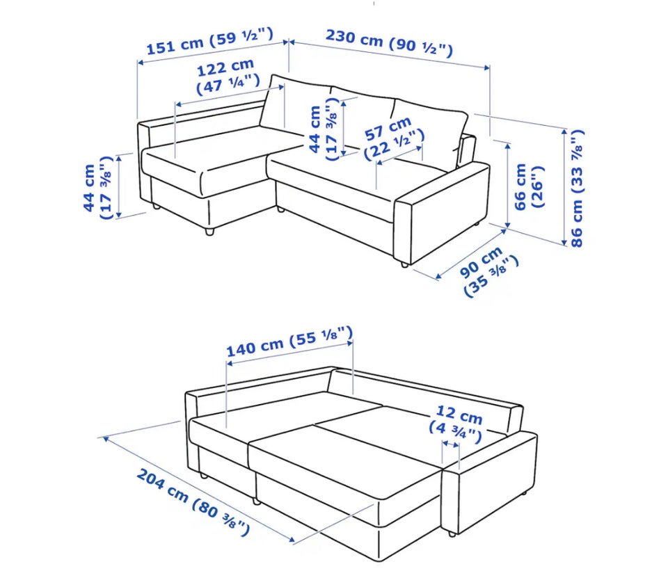 Sovesofa Ikea b: 90 l: 230 h: 66