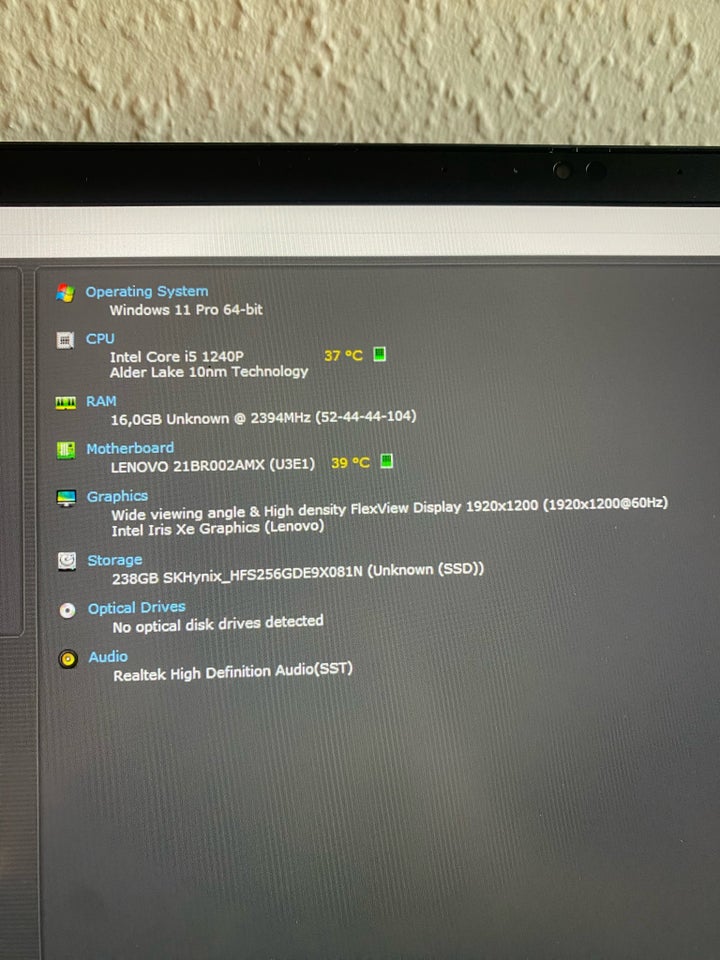 Lenovo T14S gen 3, 1,7 GHz, 16 GB ram