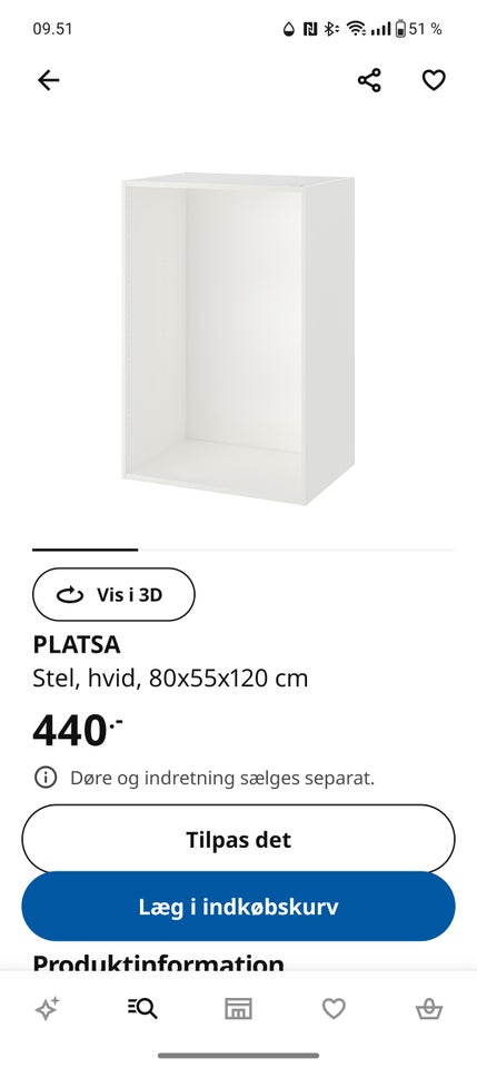 Andet skab Platsa Ikea b: 80 d: 55