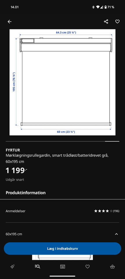 IKEA FYRTUR elektrisk rullegardin