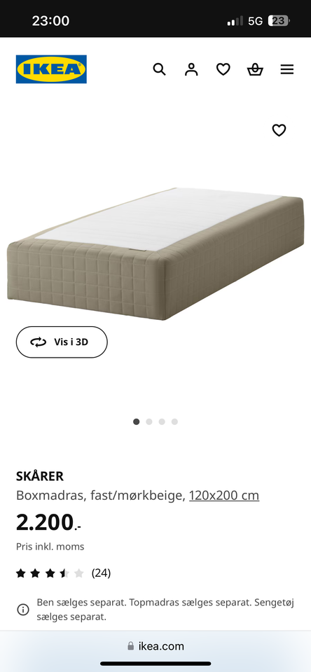 Boxmadrass ikea 120 cm