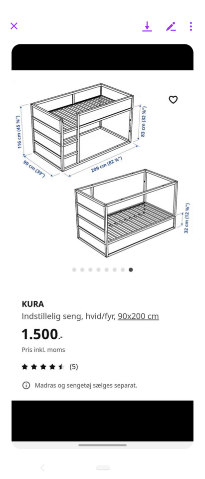 Halvhøj seng, Høj seng, b: 100 l: 210