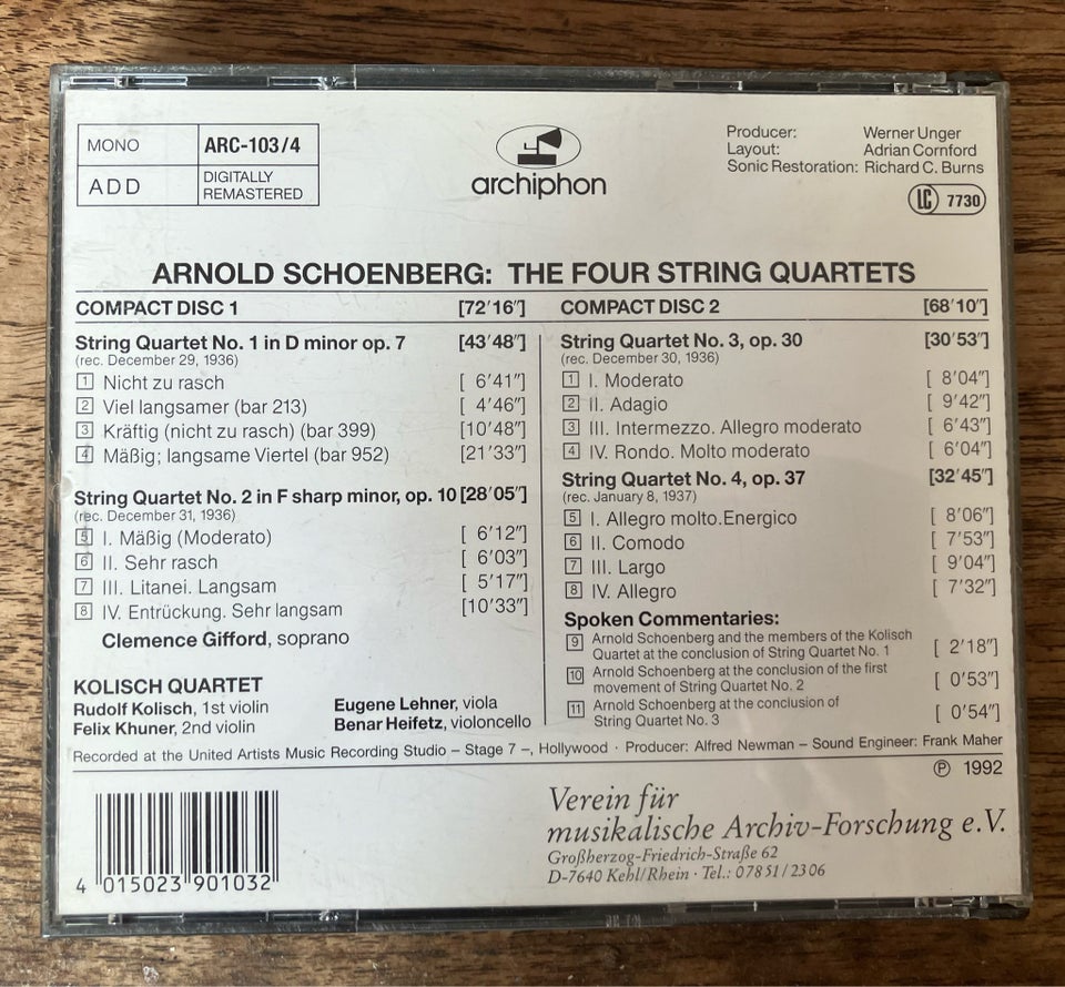 The kolisch quartet: Schoenberg