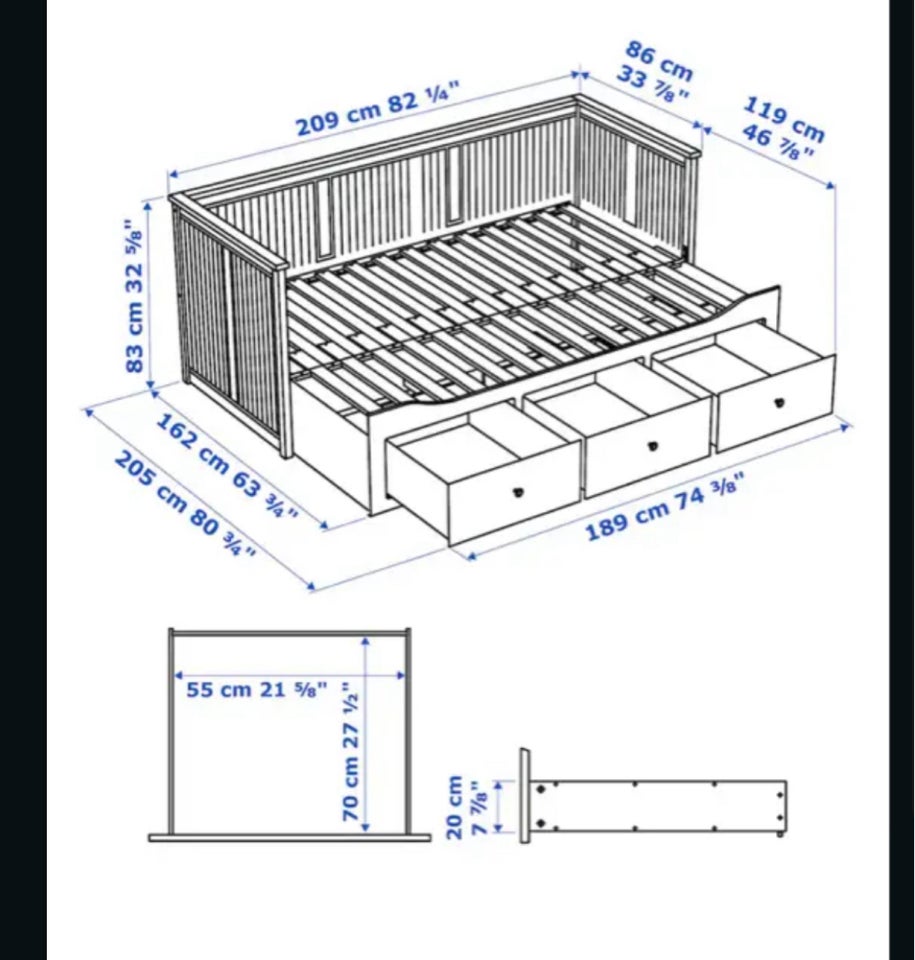 Gæsteseng, IKEA, b: 160 l: 200 h: 85