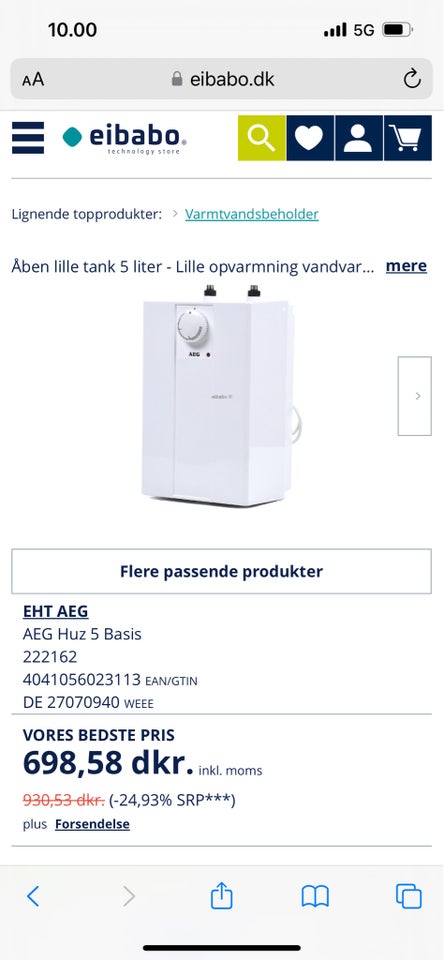 Vandvarmer, Vandvarmer 5l AEG Huz 5