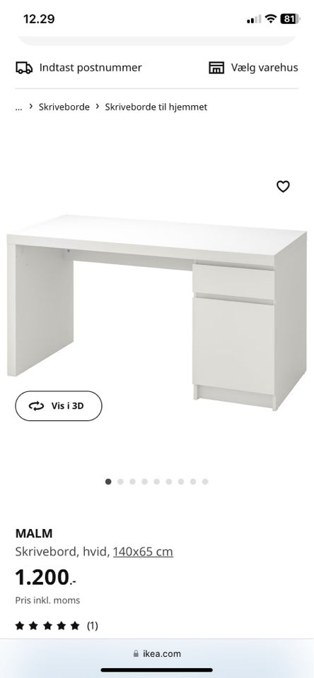 Skrivebord, Ikea, b: 140 d: 65