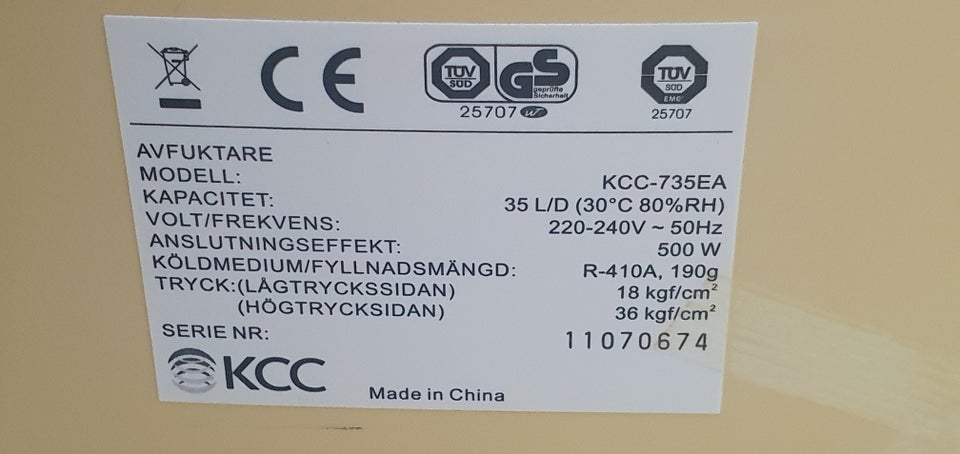 Affugter KCC 735EA (35 l/døgn)