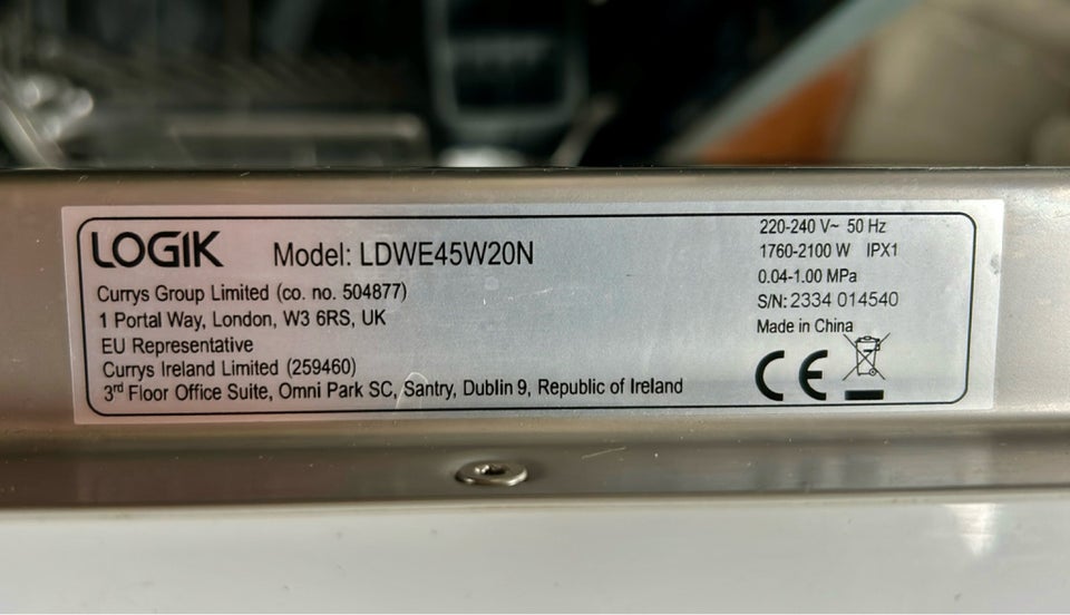 LOGIK LDWE45W20N, indbygning,