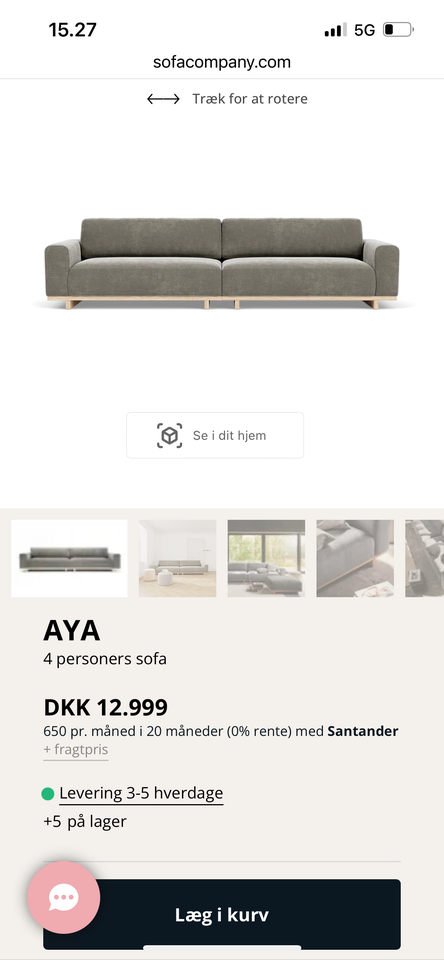 Sofa fløjl 4 pers