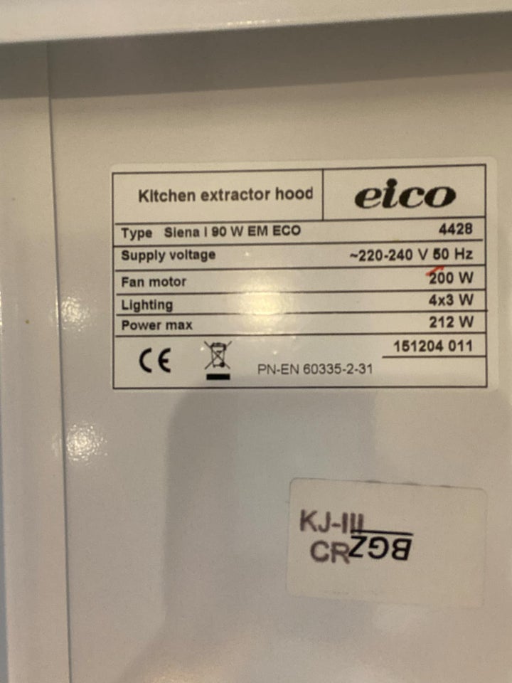 Emhætte, EICO Siena l 90 W EM ECO, b: