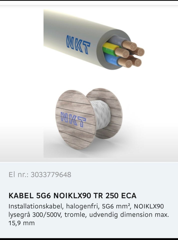 Installationskabel, NKT, 50 m.