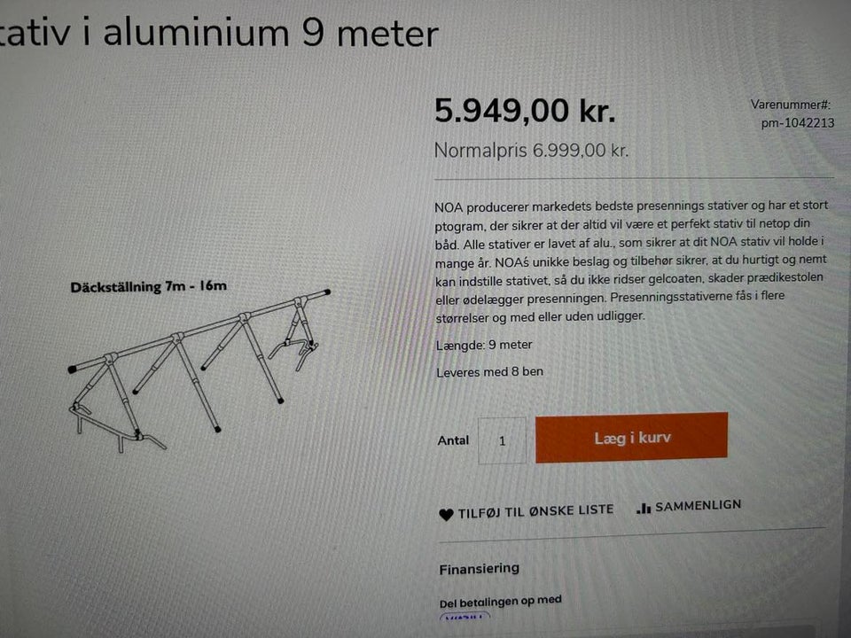 Noa dæksstativ  9 m lang me...