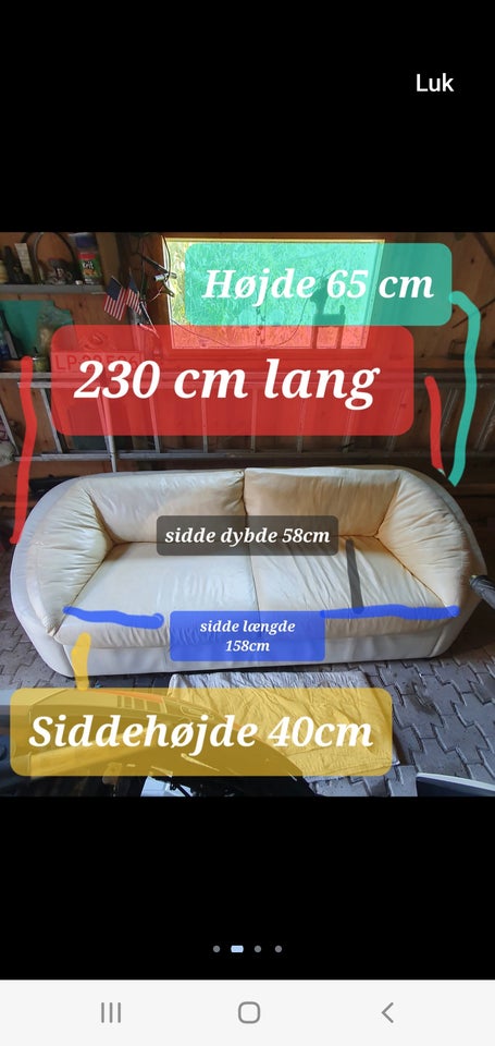 Sofa, læder, 3 pers.