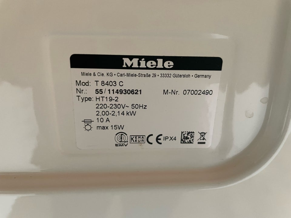 Tørretumbler, Miele T8403C