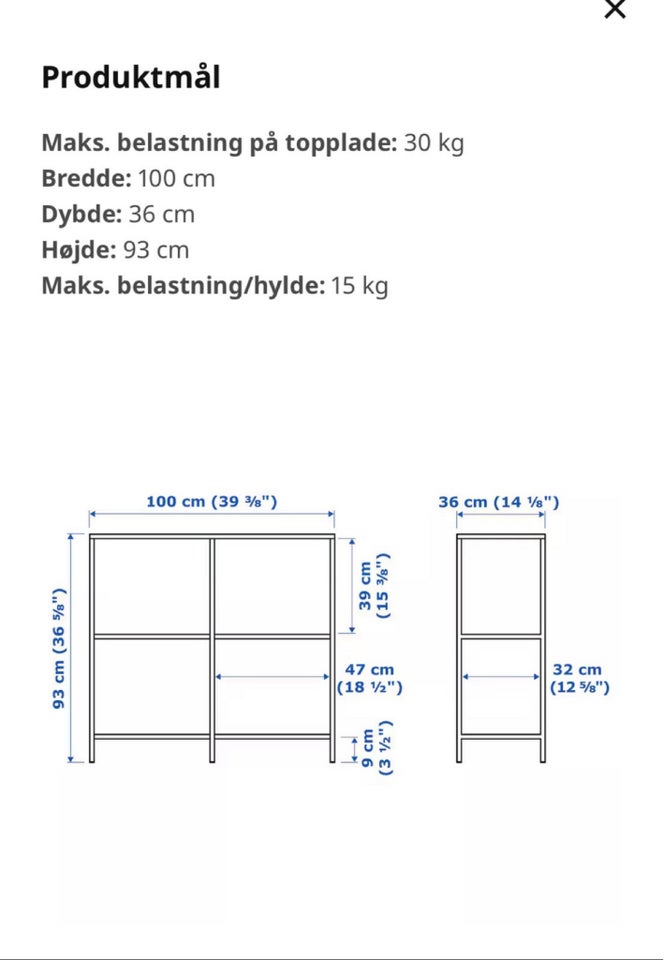 Reol, IKEA, b: 100 d: 36 h: 93