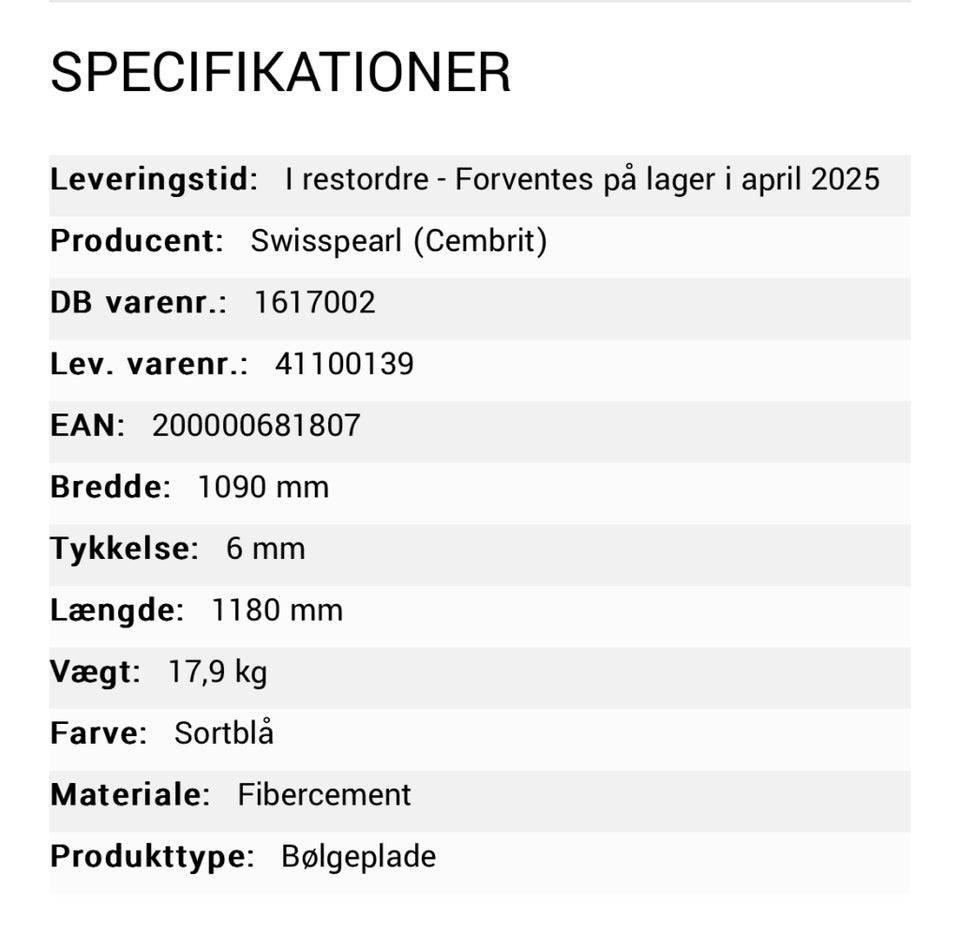 B6 tagplader swisspearl