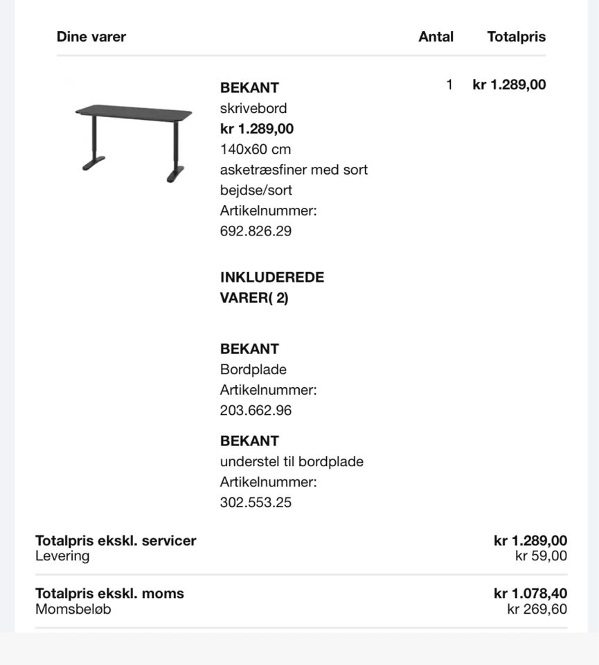 Skrive-/computerbord, Ikea, b: