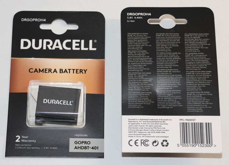 Batteri, Duracell, GoPro Hero 4