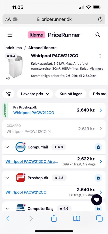 Klimaanlæg Whirlpool PACW212CO