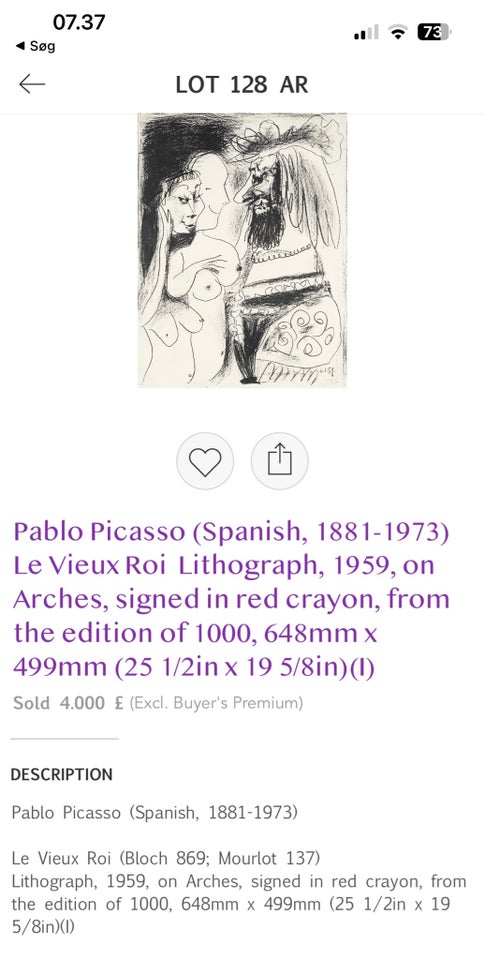 Litografi  Pablo Picasso  motiv: