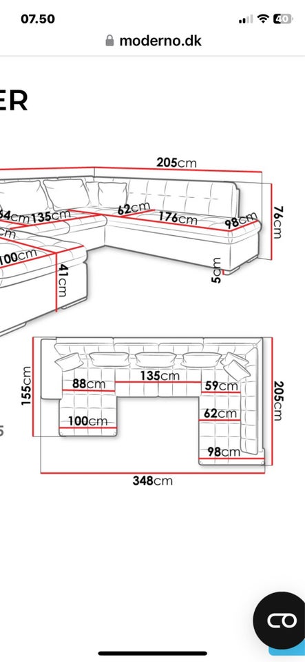 U-sofa stof 7 pers