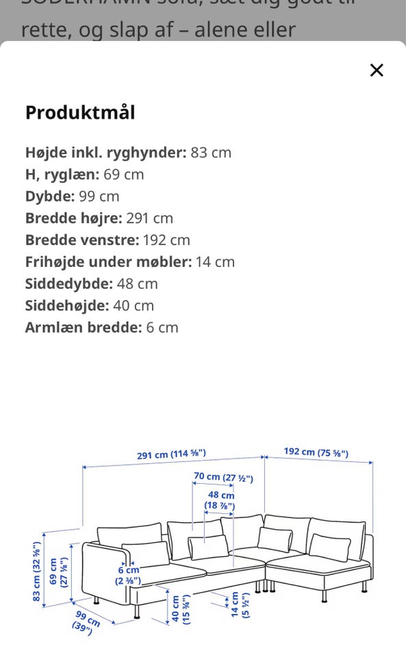 Sofa, stof, 6 pers.