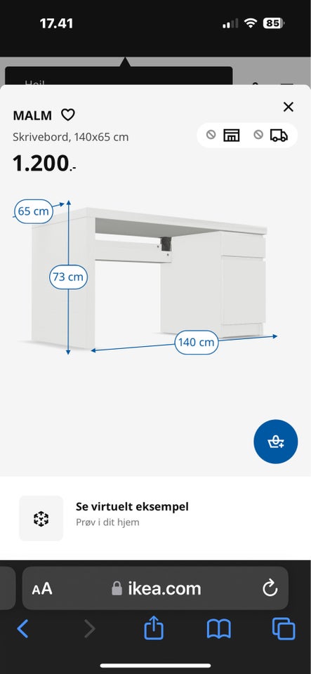 Skrive-/computerbord, Malm, b: