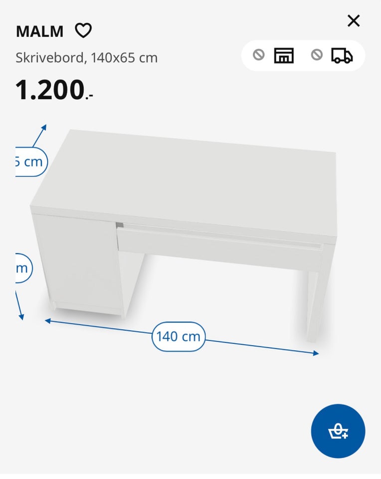 Skrive-/computerbord, Malm, b: