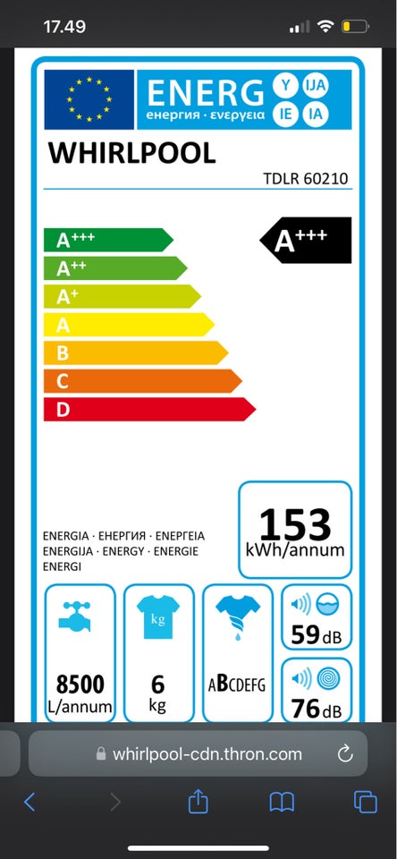 Whirlpool vaskemaskine 6th Sense