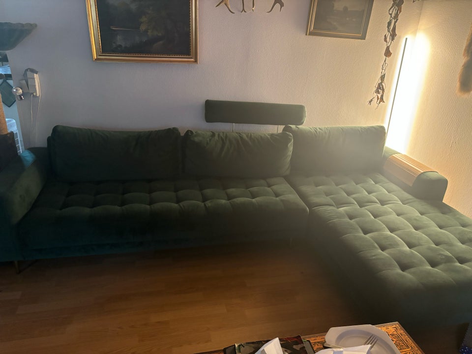 Hjørnesofa velour 3 pers