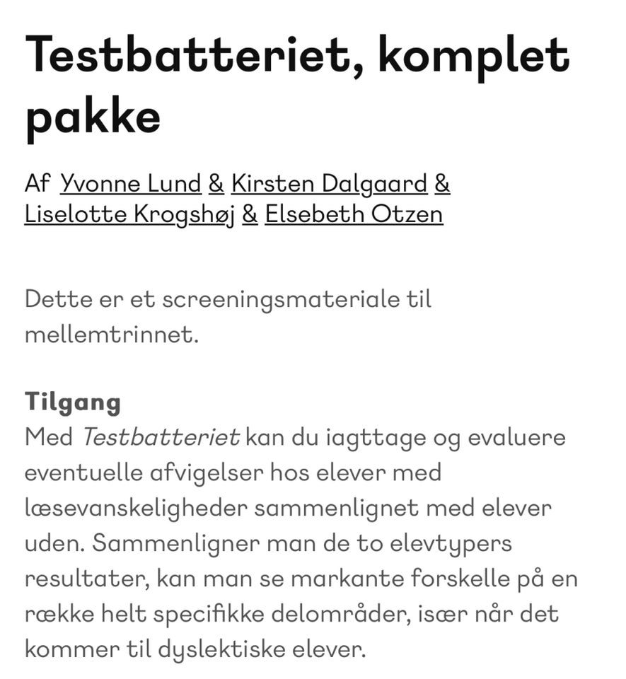 Testbatteriet, Udgivet af