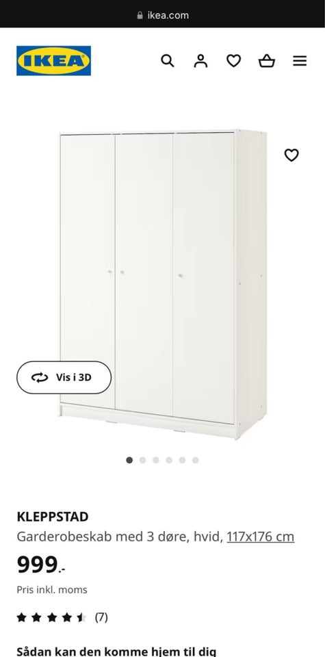 Garderobeskab Ikea b: 117 d: 55 h: