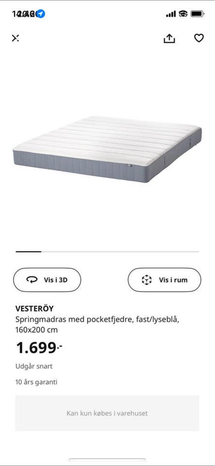 Dobbeltseng, Ikea, b: 160 l: 200