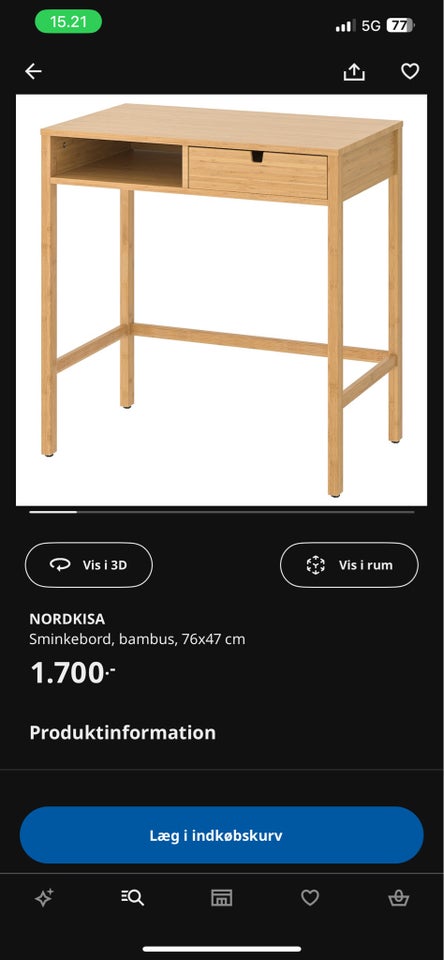 Skrivebord, IKEA NORDKISA, b: 76 d: