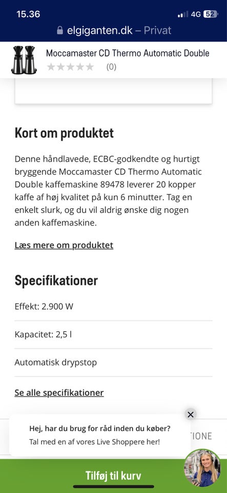 Moccamaster kaffemaskine