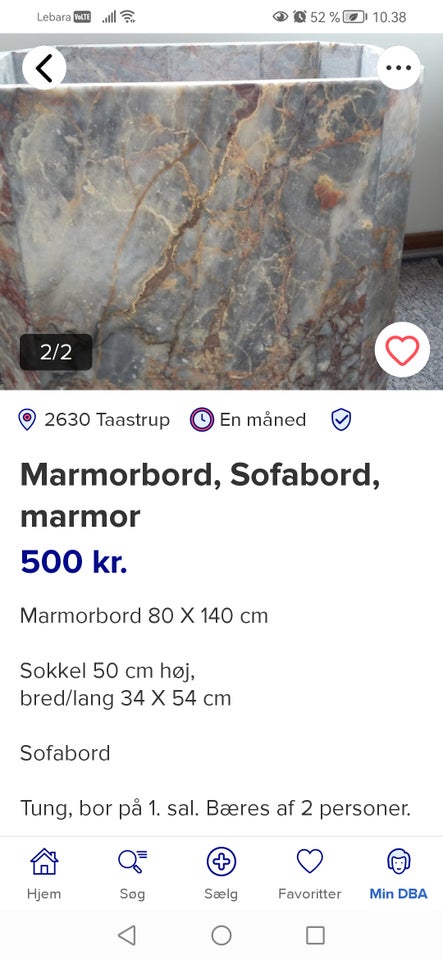 Marmorbord, marmor, b: 80 l: 140