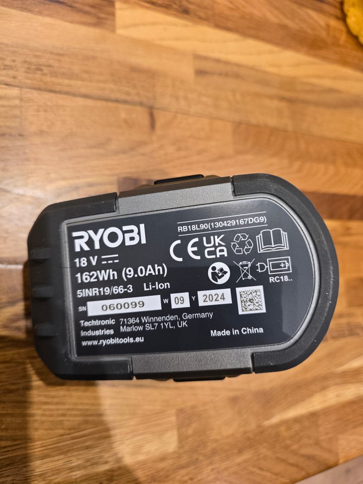 Batteri, Ryobi One+ 18V batteri