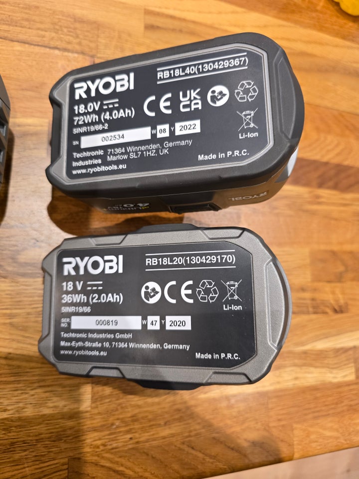 Batteri, Ryobi One+ 18V batteri