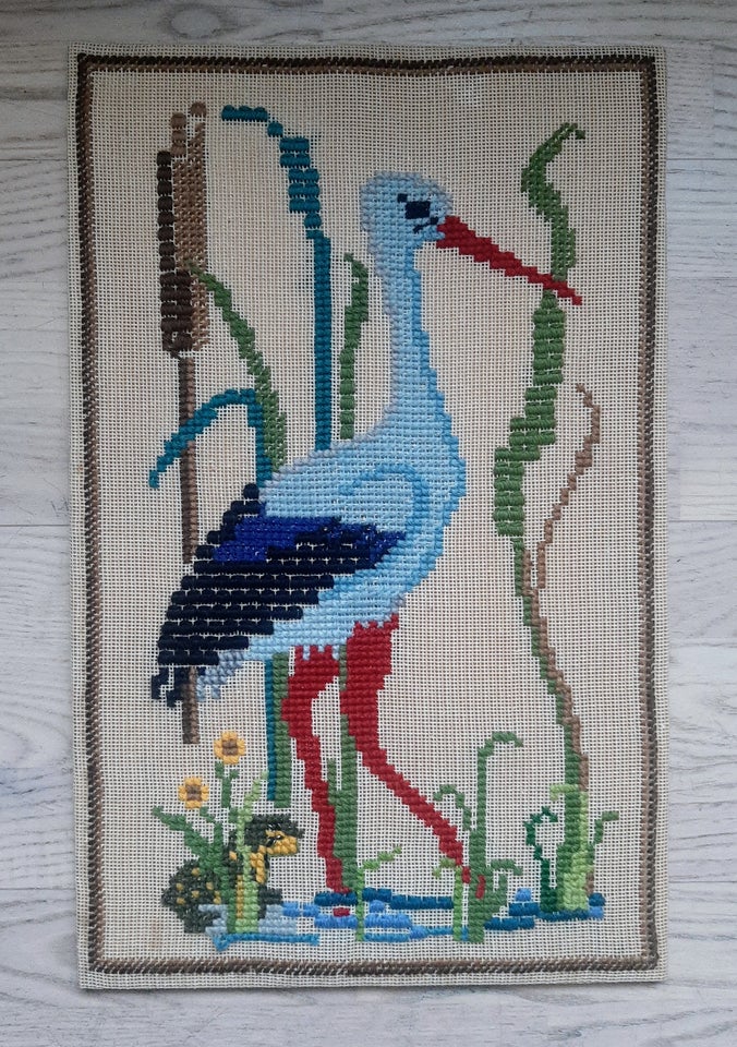 Broderet Billede af stork Retro