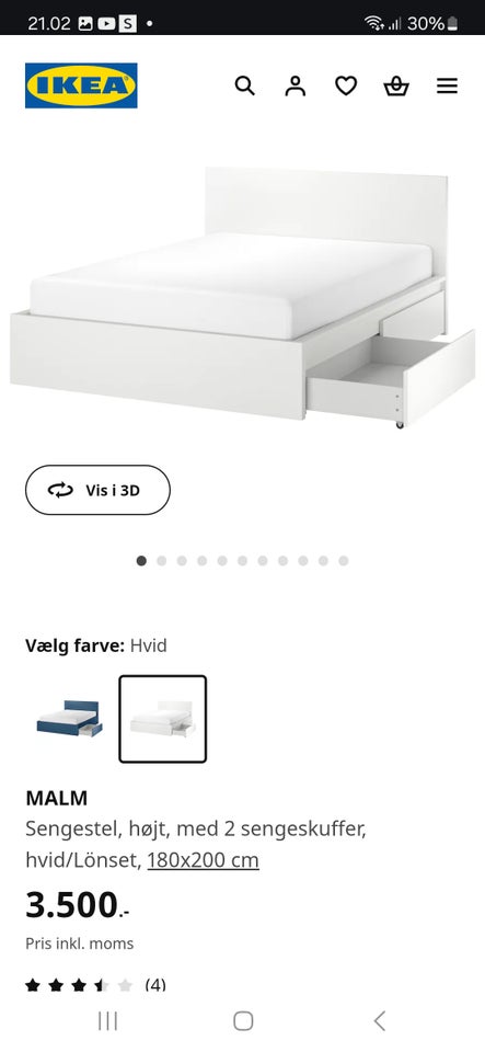 Sengeramme, Malm ikea, b: 180 l: 200