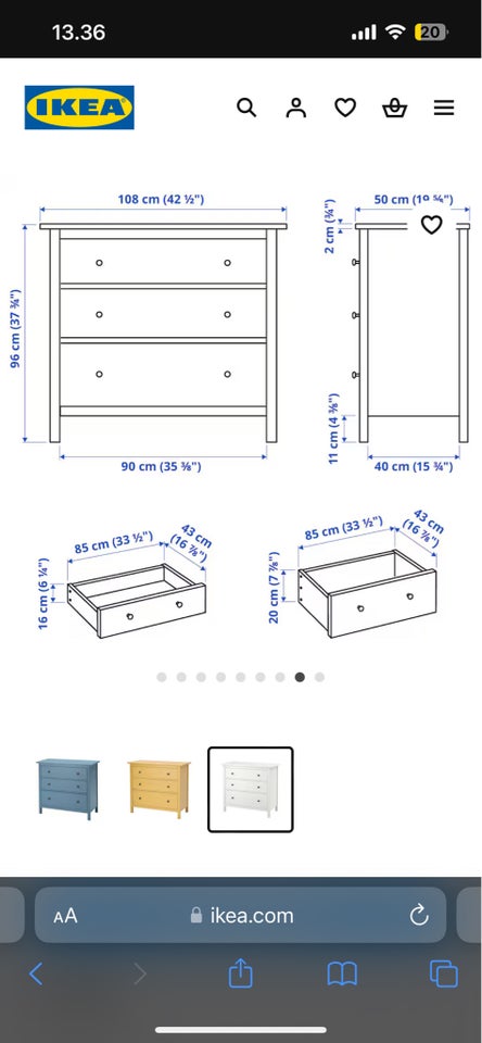 Kommode, fyrretræ, b: 108 d: 40 h: 96