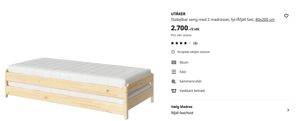 Enkeltseng, Ikea utåker, b: 80 l: