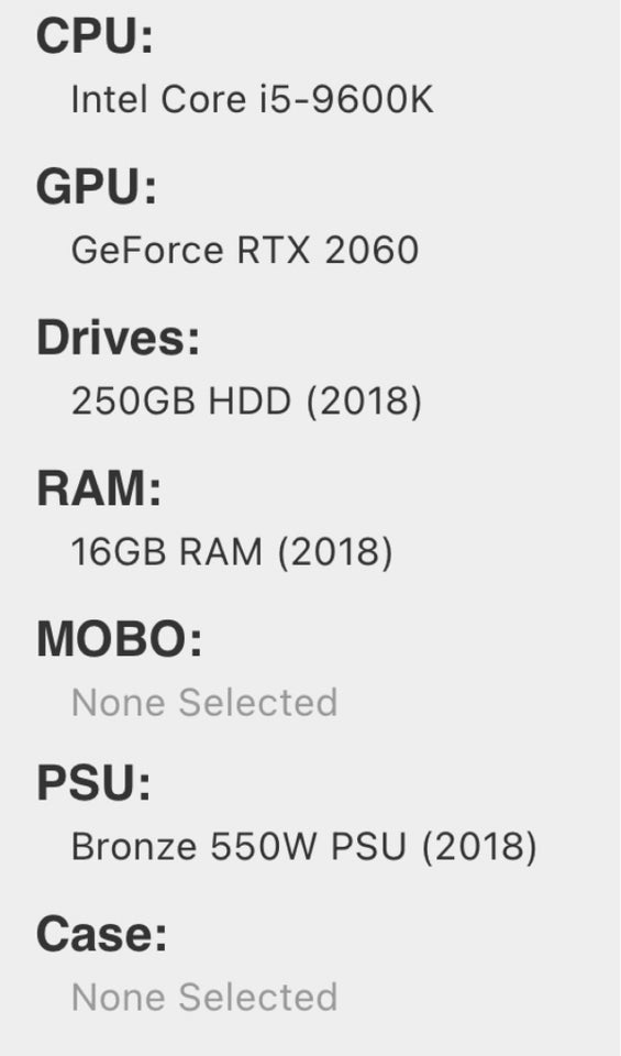 Andet mærke I5-9600K Ghz 16 GB ram