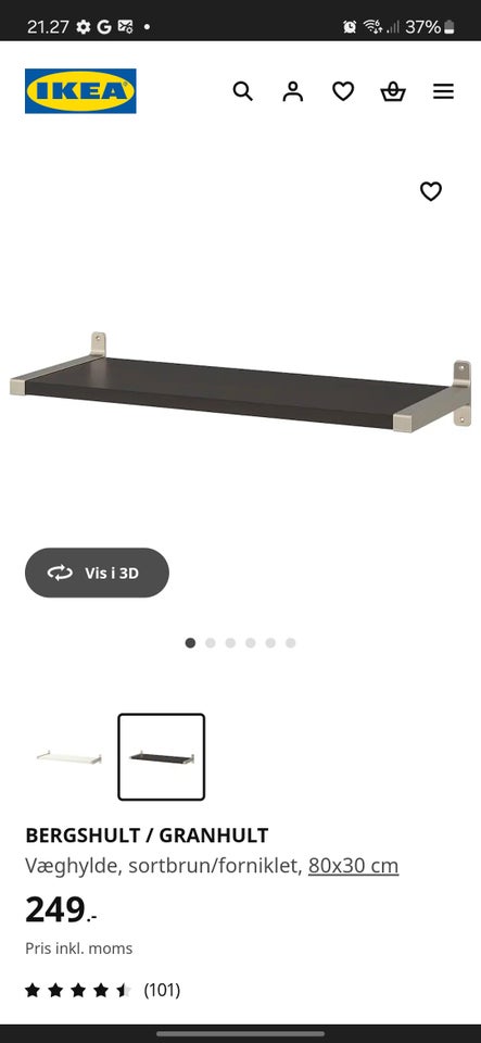 Vægreol, Ikea, b: 80 d: 30