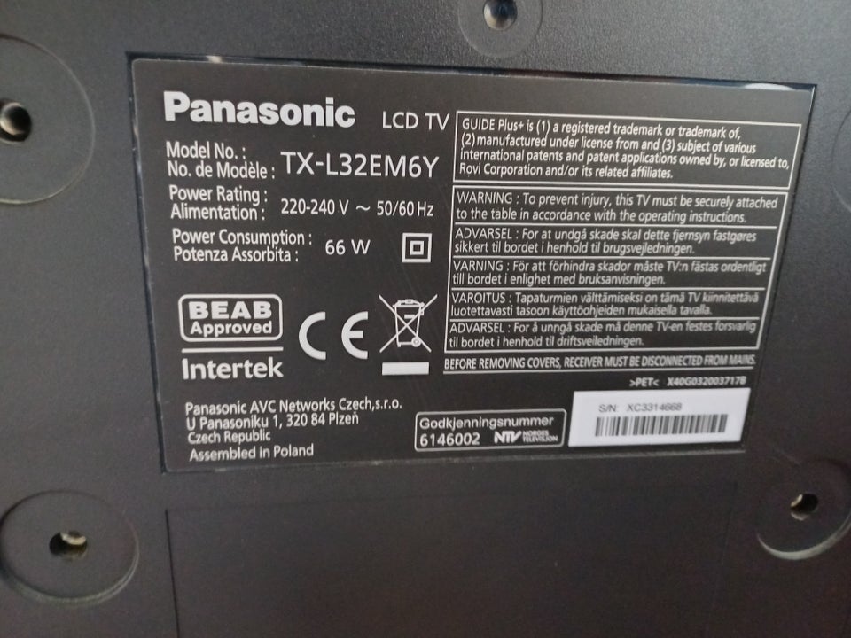 LCD, Panasonic, TX L32EM6Y