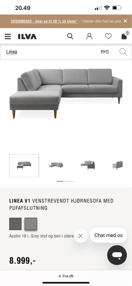 Hjørnesofa, stof, 3 pers.